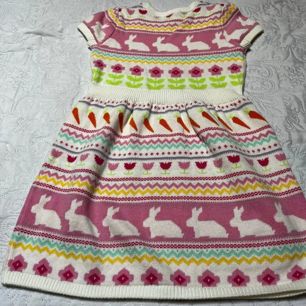 Gymboree Easter Bunny Fair Isle Knit Sweater Dress Size 6